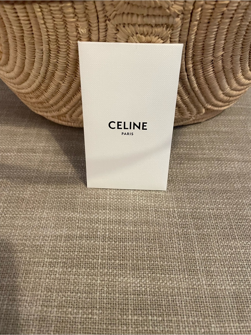 CELINE Classic Panier Braided Raffia Calfskin Triomphe Tan w dust bag - Picture 15 of 16